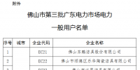 廣東佛山市第三批廣東電力市場(chǎng)電力一般用戶名單