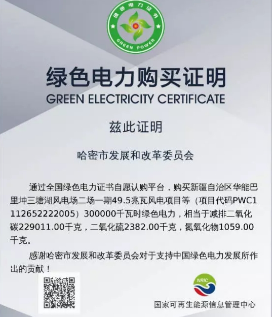 哈密市政府購(gòu)買(mǎi)綠證 踐行綠色消費(fèi)理念