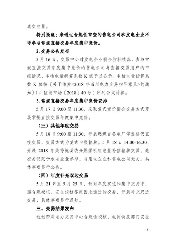 四川2018年度電力直接交易1號公告：風(fēng)電、光伏、部分水電企業(yè)可參與直接交易