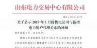 山東電力交易中心發(fā)布了《關(guān)于公示2019年1月份售電公司與新增電力用戶代理關(guān)系的通知》
