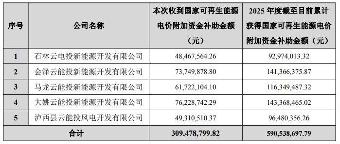 云南能投 再生能源電價(jià)